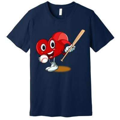 Heart Playing Baseball Valentines Day Sports Boy Premium T-Shirt