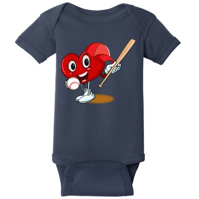 Heart Playing Baseball Valentines Day Sports Boy Baby Bodysuit