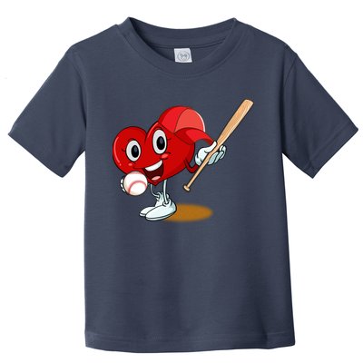 Heart Playing Baseball Valentines Day Sports Boy Toddler T-Shirt