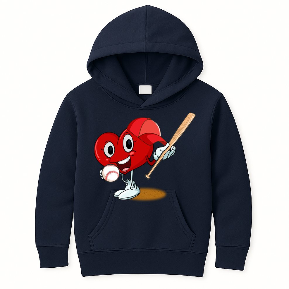 Heart Playing Baseball Valentines Day Sports Boy Kids Hoodie