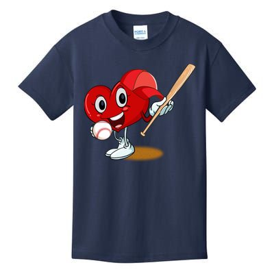 Heart Playing Baseball Valentines Day Sports Boy Kids T-Shirt