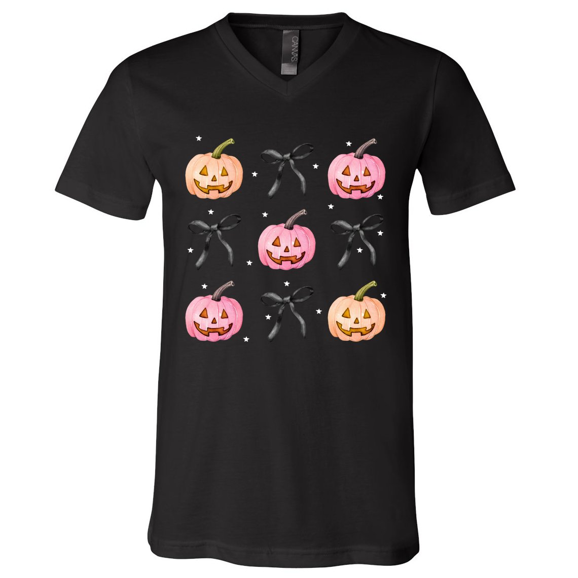 Halloween Pumpkin Black Bows Cute V-Neck T-Shirt
