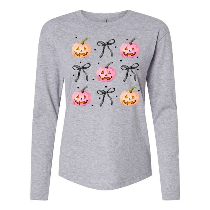 Halloween Pumpkin Black Bows Cute Womens Cotton Relaxed Long Sleeve T-Shirt