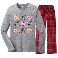 Halloween Pumpkin Black Bows Cute Women's Long Sleeve Flannel Pajama Set 