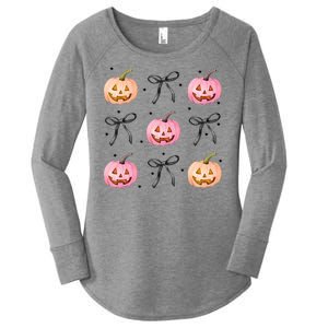 Halloween Pumpkin Black Bows Cute Women's Perfect Tri Tunic Long Sleeve Shirt