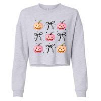 Halloween Pumpkin Black Bows Cute Cropped Pullover Crew