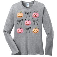 Halloween Pumpkin Black Bows Cute Ladies Long Sleeve Shirt