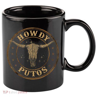 Howdy Putos Bull Skull Country Cowboy Western 11oz C Handle Ceramic Mug