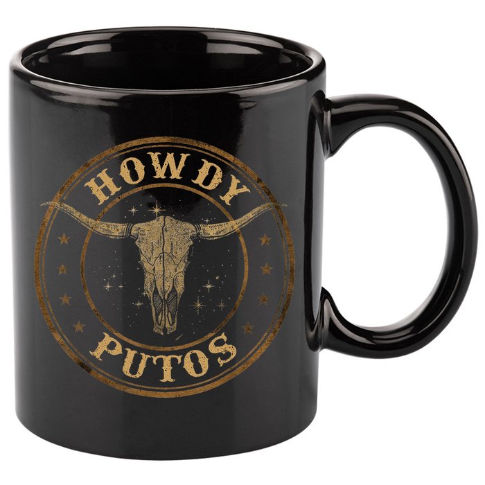 Howdy Putos Bull Skull Country Cowboy Western 11oz C Handle Ceramic Mug