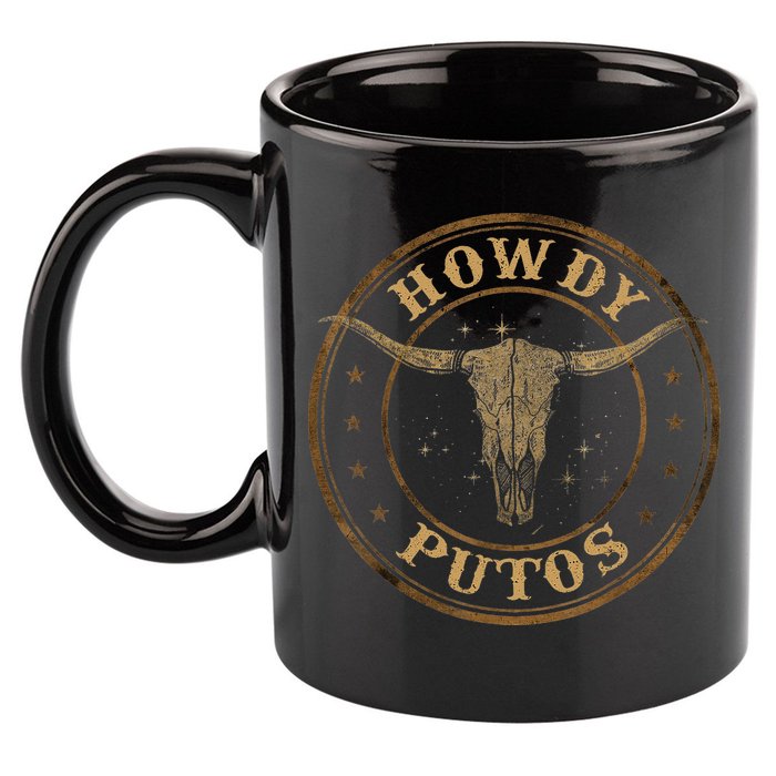 Howdy Putos Bull Skull Country Cowboy Western 11oz C Handle Ceramic Mug