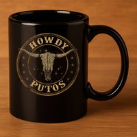 Howdy Putos Bull Skull Country Cowboy Western 11oz C Handle Ceramic Mug