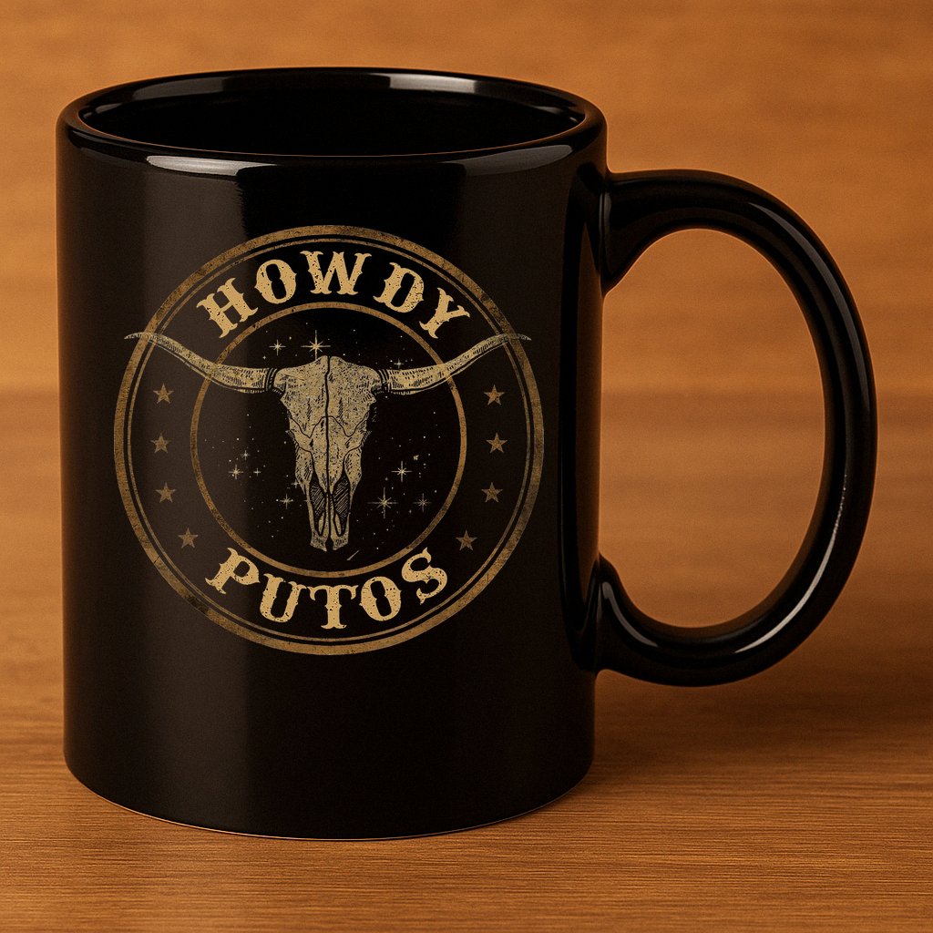 Howdy Putos Bull Skull Country Cowboy Western 11oz C Handle Ceramic Mug