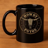Howdy Putos Bull Skull Country Cowboy Western 11oz C Handle Ceramic Mug