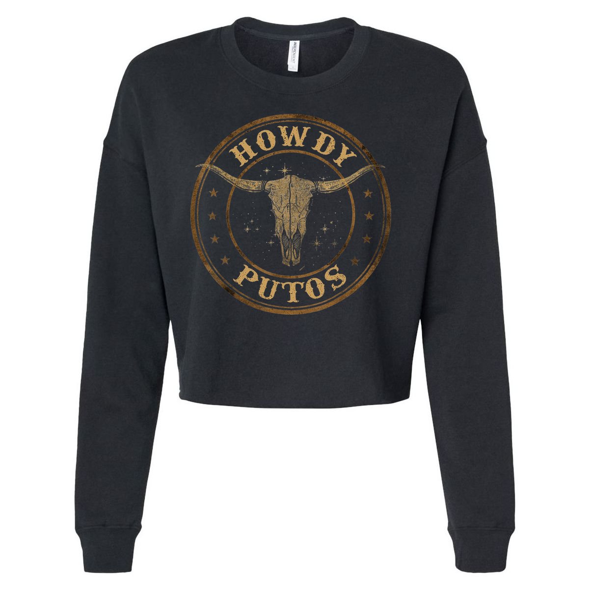 Howdy Putos Bull Skull Country Cowboy Western Cropped Pullover Crew