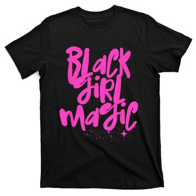 Hot Pink Black Girl Magic Stars Melanin Black Queen Woman T-Shirt