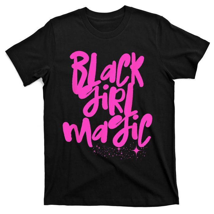 Hot Pink Black Girl Magic Stars Melanin Black Queen Woman T-Shirt