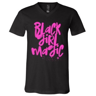 Hot Pink Black Girl Magic Stars Melanin Black Queen Woman V-Neck T-Shirt