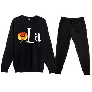 Halloween Pumpkin Comma La Funny Kamala Harris Gift Premium Crewneck Sweatsuit Set