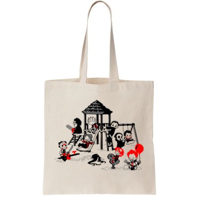 Horror Playground Children In Scary Movie Character Costumes Tote Bag