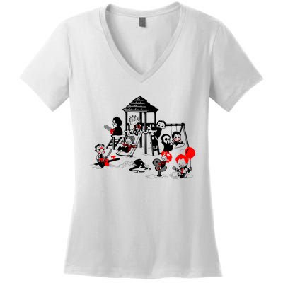 Horror Playground Children In Scary Movie Character Costumes Women's V-Neck T-Shirt