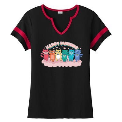 Happy Pride Colorful Cats Ladies Halftime Notch Neck Tee