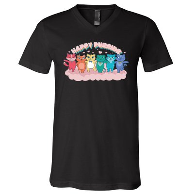 Happy Pride Colorful Cats V-Neck T-Shirt