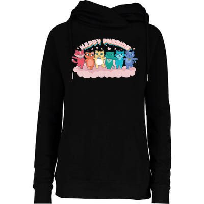 Happy Pride Colorful Cats Womens Funnel Neck Pullover Hood