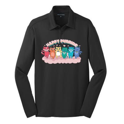 Happy Pride Colorful Cats Silk Touch Performance Long Sleeve Polo