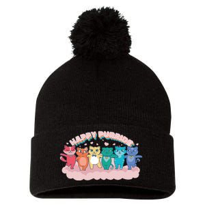 Happy Pride Colorful Cats Pom Pom 12in Knit Beanie