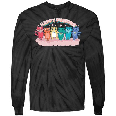 Happy Pride Colorful Cats Tie-Dye Long Sleeve Shirt