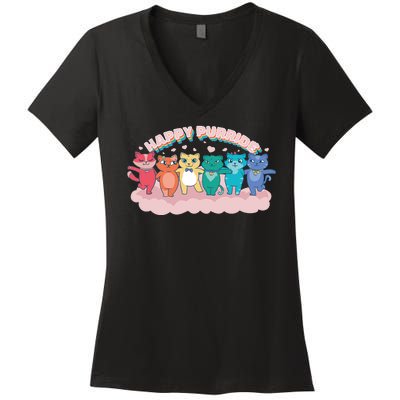 Happy Pride Colorful Cats Women's V-Neck T-Shirt