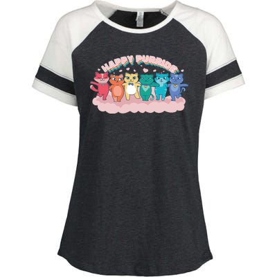 Happy Pride Colorful Cats Enza Ladies Jersey Colorblock Tee