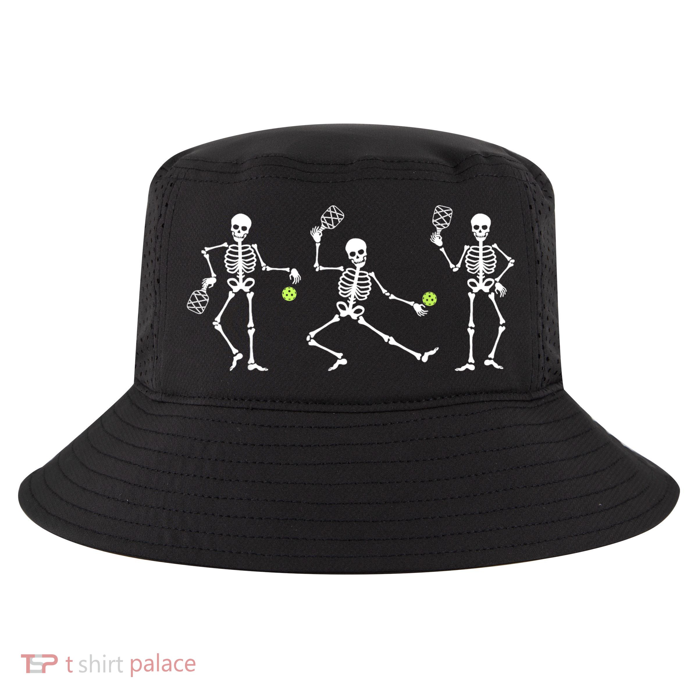 Halloween Pickleball Costume Skeletons Playing Pickleball Cool Comfort Performance Bucket Hat