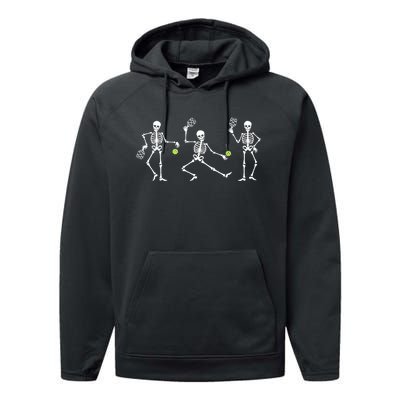 Halloween Pickleball Costume Skeletons Playing Pickleball Performance Fleece Hoodie