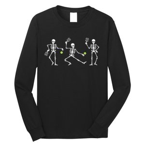 Halloween Pickleball Costume Skeletons Playing Pickleball Long Sleeve Shirt