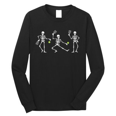 Halloween Pickleball Costume Skeletons Playing Pickleball Long Sleeve Shirt