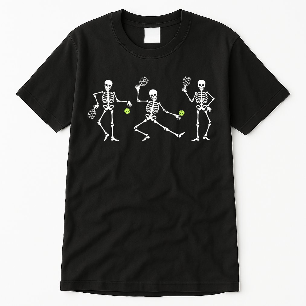 Halloween Pickleball Costume Skeletons Playing Pickleball Tall T-Shirt