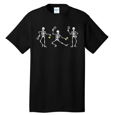 Halloween Pickleball Costume Skeletons Playing Pickleball Tall T-Shirt