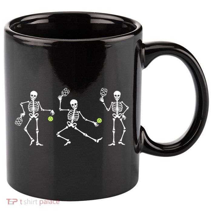 Halloween Pickleball Costume Skeletons Playing Pickleball 11oz C Handle Ceramic Mug