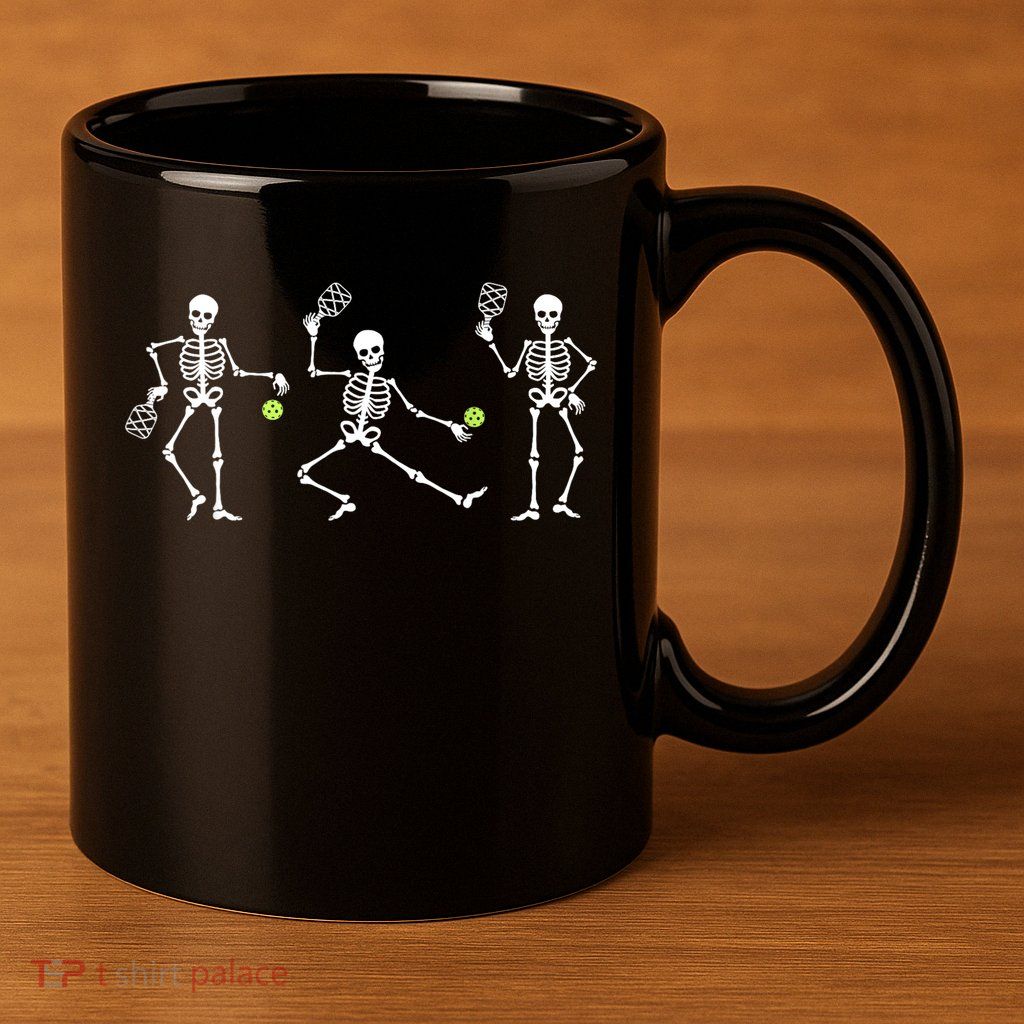 Halloween Pickleball Costume Skeletons Playing Pickleball 11oz C Handle Ceramic Mug