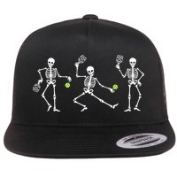 Halloween Pickleball Costume Skeletons Playing Pickleball Flat Bill Trucker Hat