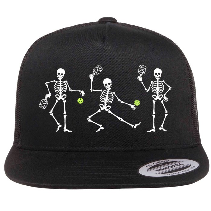 Halloween Pickleball Costume Skeletons Playing Pickleball Flat Bill Trucker Hat