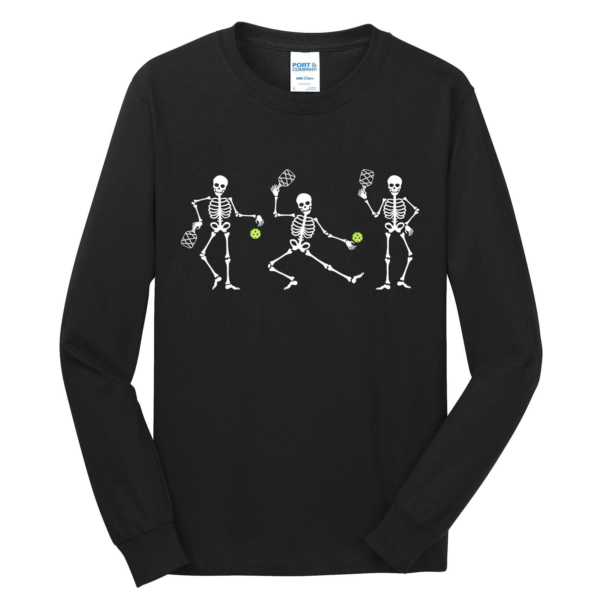 Halloween Pickleball Costume Skeletons Playing Pickleball Tall Long Sleeve T-Shirt