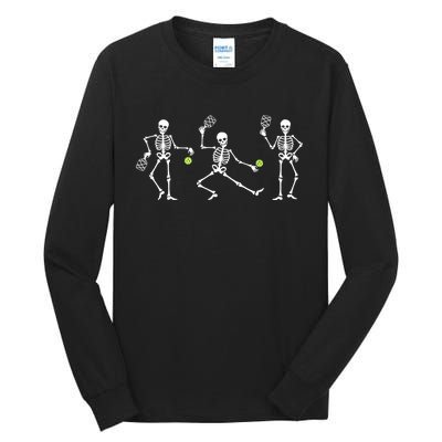 Halloween Pickleball Costume Skeletons Playing Pickleball Tall Long Sleeve T-Shirt