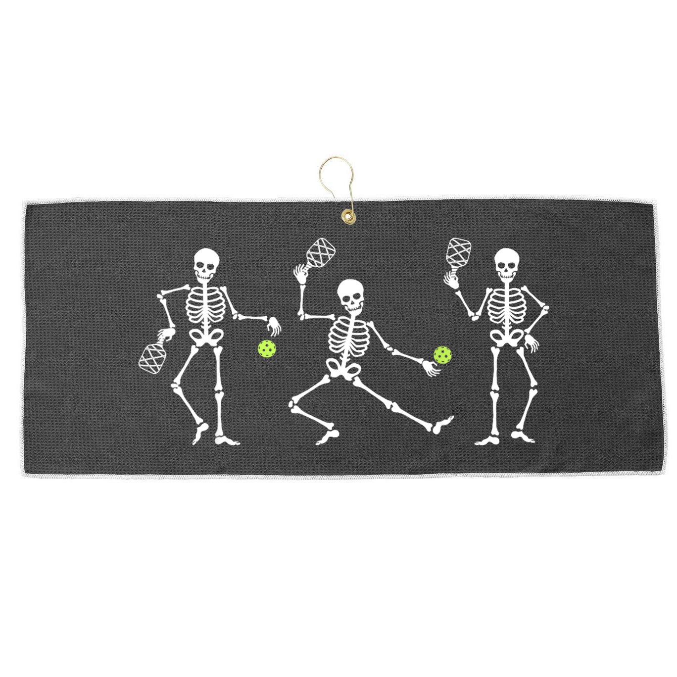 Halloween Pickleball Costume Skeletons Playing Pickleball Large Microfiber Waffle Golf Towel