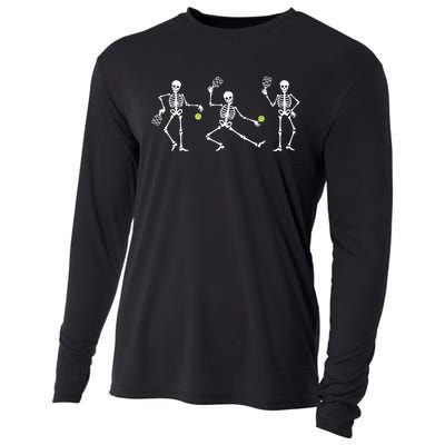 Halloween Pickleball Costume Skeletons Playing Pickleball Cooling Performance Long Sleeve Crew