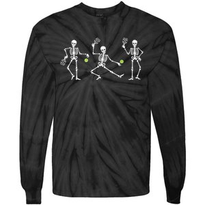 Halloween Pickleball Costume Skeletons Playing Pickleball Tie-Dye Long Sleeve Shirt