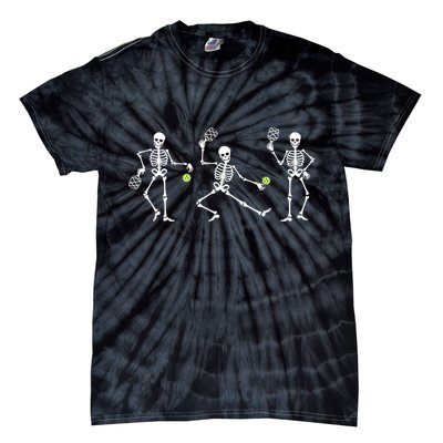 Halloween Pickleball Costume Skeletons Playing Pickleball Tie-Dye T-Shirt