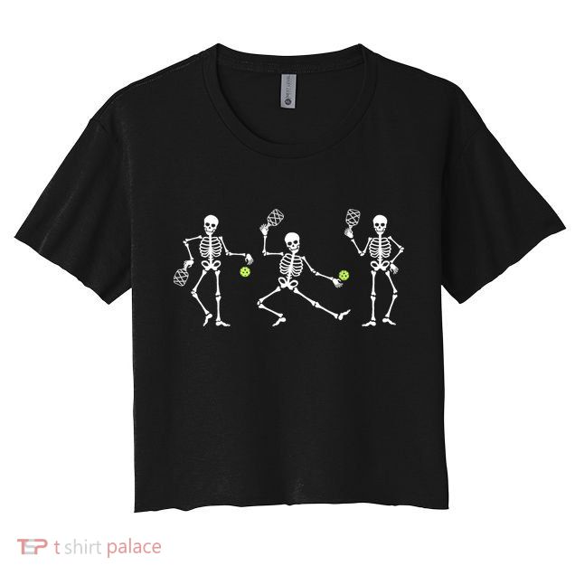 Halloween Pickleball Costume Skeletons Playing Pickleball Crop Top
