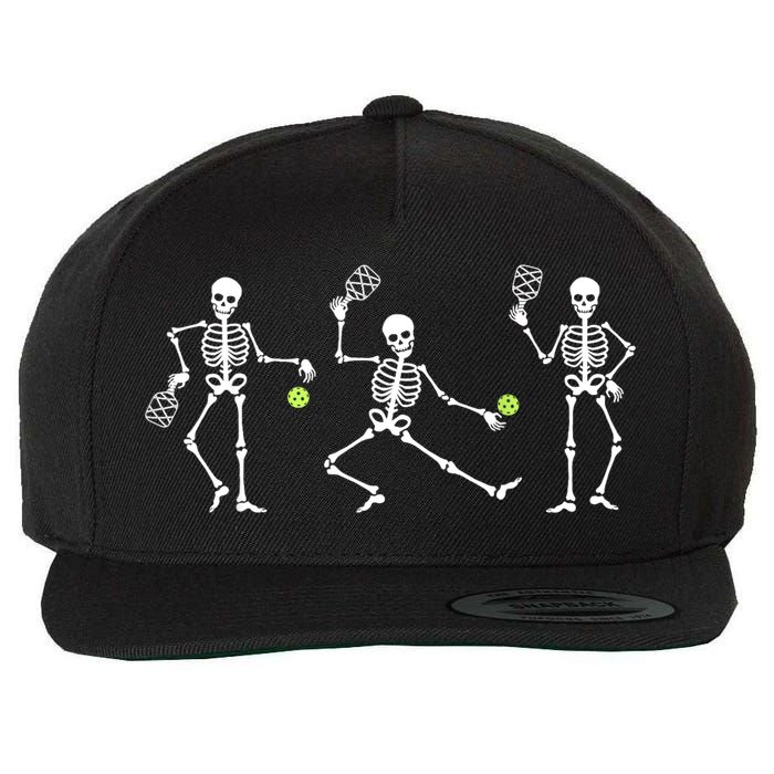 Halloween Pickleball Costume Skeletons Playing Pickleball Wool Snapback Cap